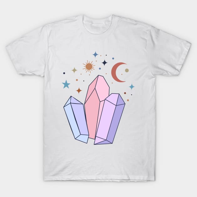 Pastel Crystal Quartzs with moon and stars T-Shirt by Dear Fawn Studio